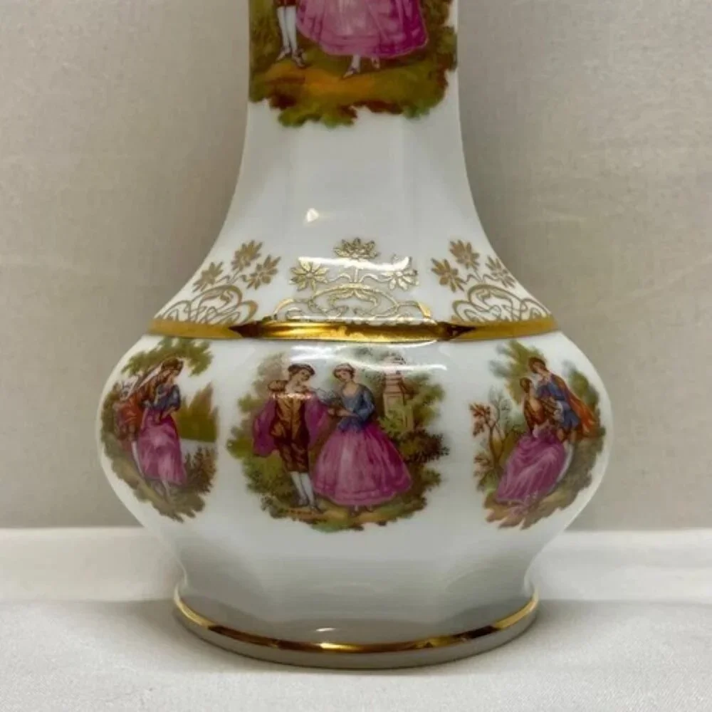 Vintage 22k Gold Vase Gloria Fine Porcelain Bayreuth‎ West Germany 8” Tall EUC